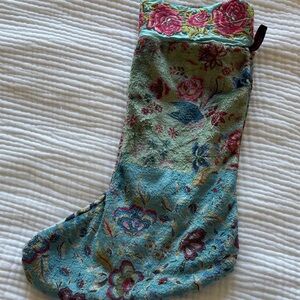 Johnny Was Floral Embroidered Stocking - Teal and Pink